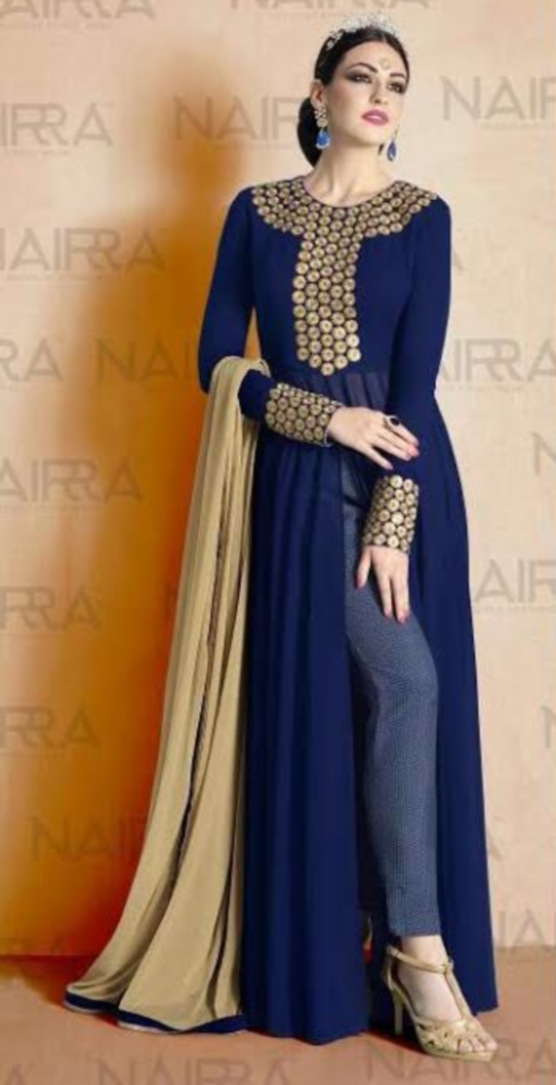 navy blue suit contrast dupatta